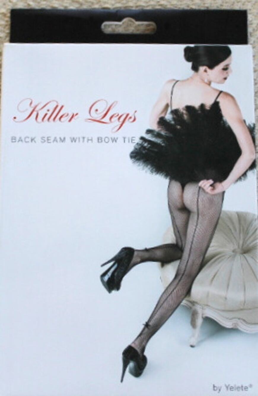 Killer Legs Black Fishnet Pantyhose with Back Seam and Bow Tie One Size New